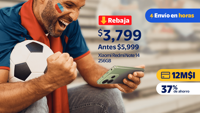 NOTE 14 4G/256GB verde Antes $ 5,999 Ahora $3,799 37% ahorro 12 MSI Envío en 60 min