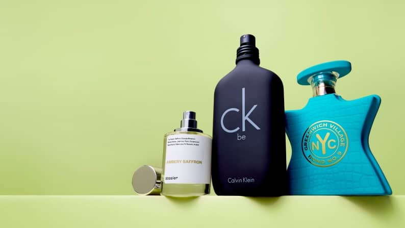 Three fragrances from different brands are shown.