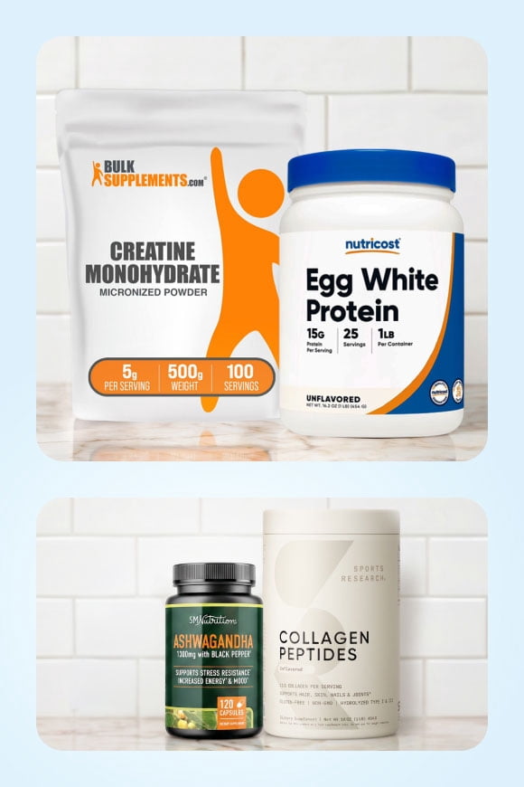 Four containers of supplements.