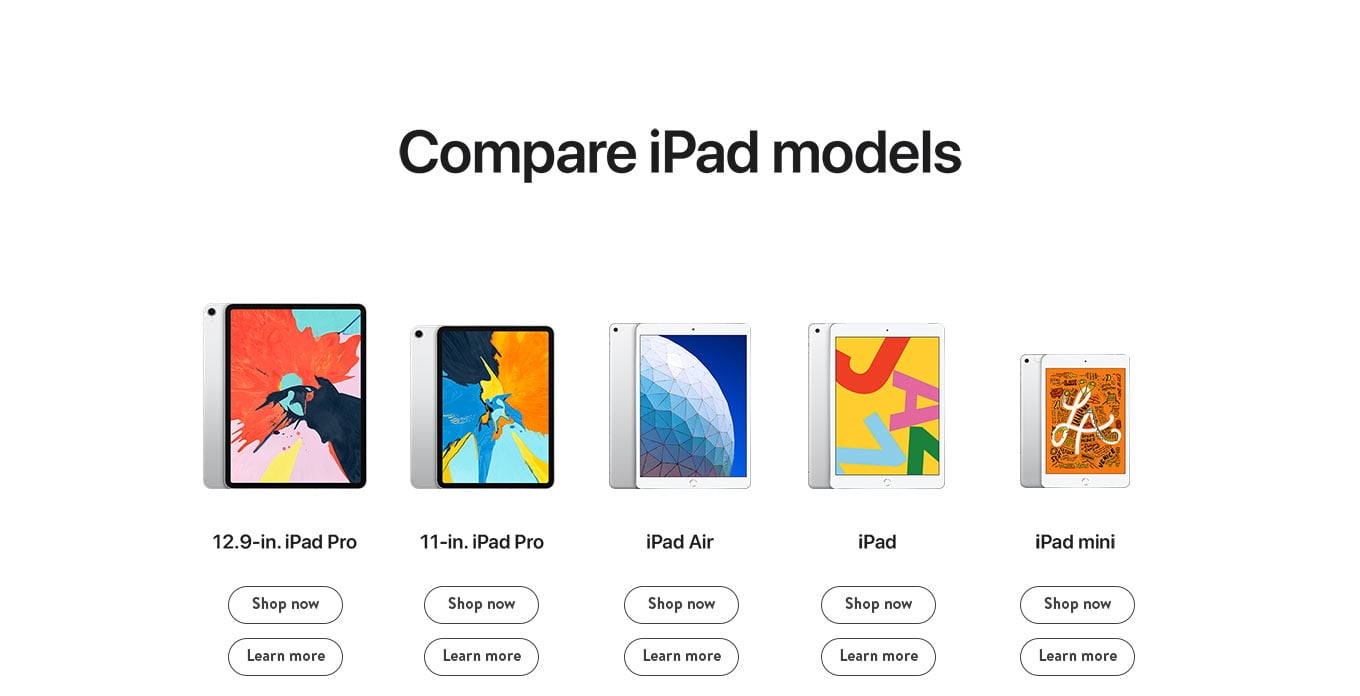 Ipad Comparison Chart All Models