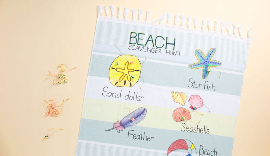 markers on the scavenger hunt beach towel