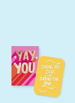 Greeting cards featuring colorful patterns and messages.