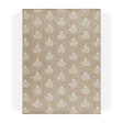 Image shows a beige My Texas House Isla outdoor rug with a white floral pattern, measuring seven feet ten inches by ten feet, on a white background.