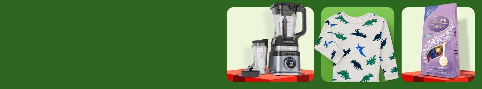 A Ninja blender, a toddler’s dinosaur-print sweatshirt, and a bag of Lindt’s Lindor truffles.