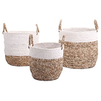 Timeless Set of 3 Shoelace and Raffia Woven Baskets
