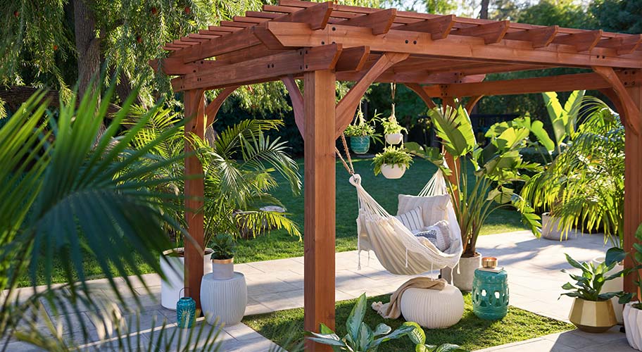 Resort style. Borrow the effortless chic of a Mediterranean garden with a wooden pergola, or try out a contemporary look with a metal one that can support sun shades. Both make a statement in an outdoor dining or seating area.