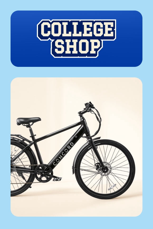 College Shop badge. Concord-brand bike.