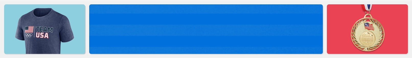 A dark blue shirt with the words “Team USA,” the Olympics logo and the American flag is seen. Opposite it is a gold medal.