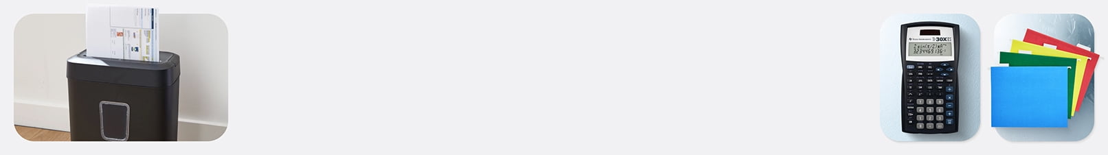 Paper shredder, calculator & folders.