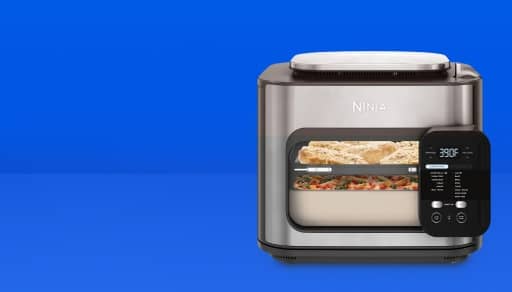 Image shows a silver Ninja air-fryer.