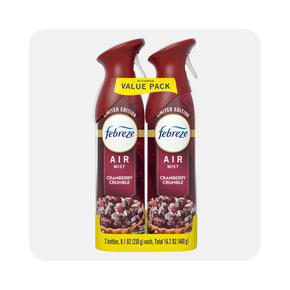 Image shows Febreze Odor-Fighting Air Freshener Spray, Room Spray, Cranberry Crumble Air Mist, 8.1 oz, 2ct