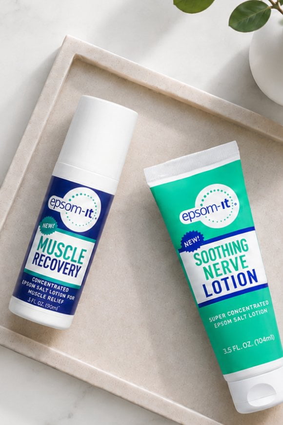 Epsom-It Muscle Recovery and Soothing Nerve Epsom Salt lotions.