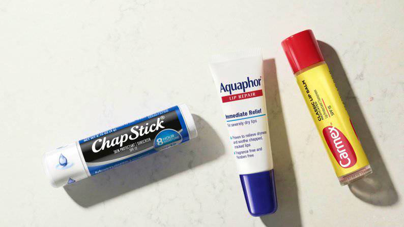 ChapStick, Aquaphor, and Carmex.