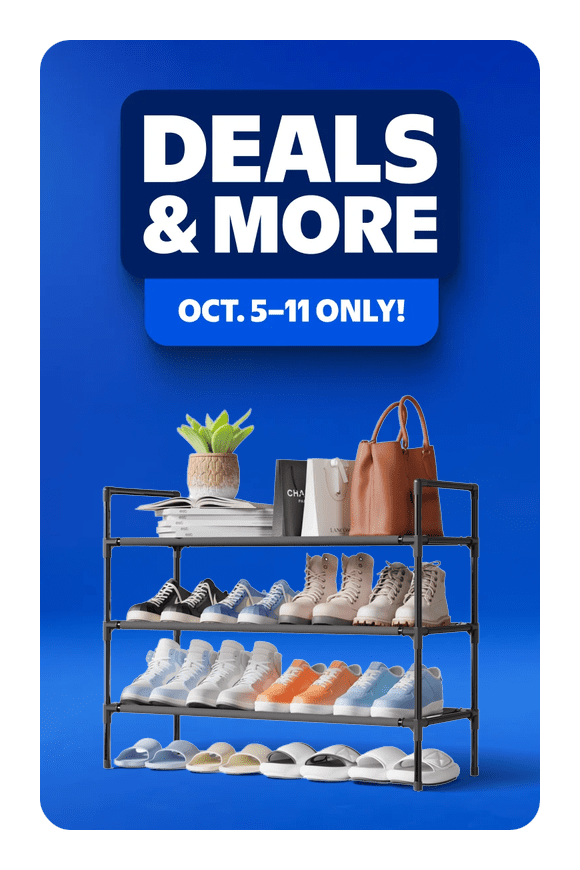 Image shows Sakugi 3-Tier Shoe Rack, Sturdy Shoe Organizer, Shoe Shelf Holds up to 16 Pairs of Shoes, Assembled Length, 28 in