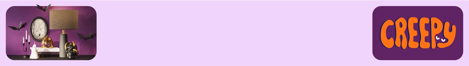 Selection of Halloween-themed and cozy decor shown including a gold pumpkin, ghost candle and gray lamp.