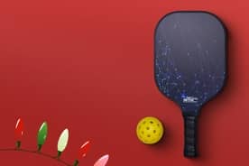 A graphic of multicolor string lights and an image of paddleboard and yellow ball.