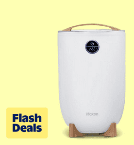 Image shows a white Ktaxon towel warmer with wooden accents on a light yellow background.