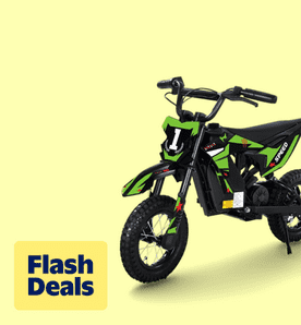 Image shows a green Wisairt kids electric dirt bike on a light yellow background.