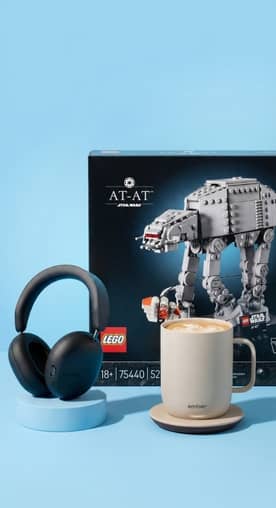 Star Wars LEGO set, Sonos headphones and Ember mug.