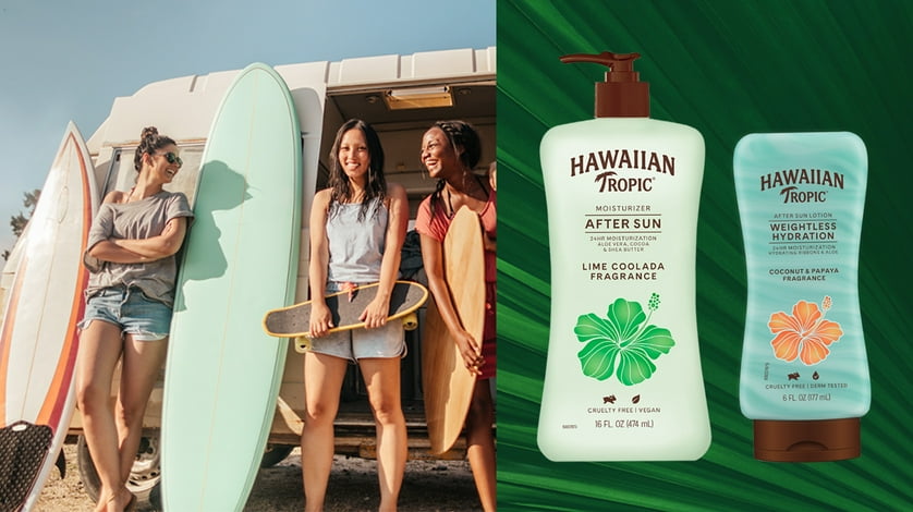 A group of happy people getting out of a camper van with their surfboards