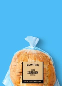 A package of Marketside sliced sourdough is shown.