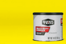 Image shows a gray and black Super S multi-duty grease tub on a yellow background.