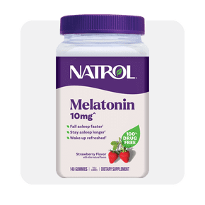 Image shows Natrol® Melatonin Gummies, Sleep Support for Adults, Strawberry Flavor, 10mg, 140 Count