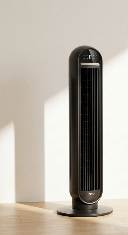 a sleek standing fan.