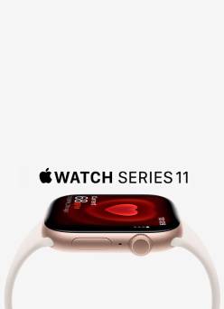 Apple Watch series 11 with an off-white wrist strap.