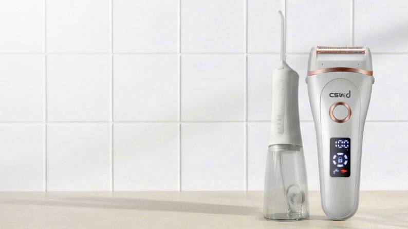 Portable water flosser, electric razor.
