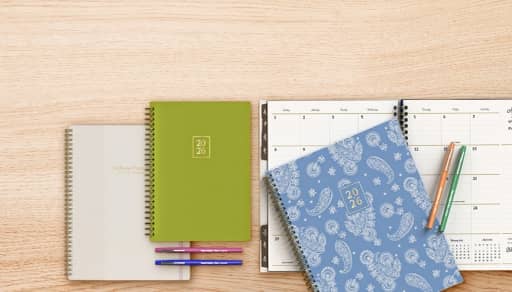 Journals, calendar and pens.