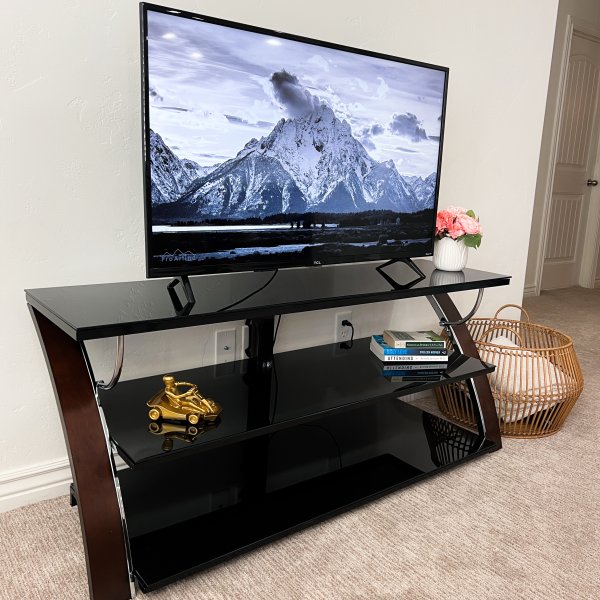 Mainstays No Tools TV Stand, Natural Wood Finish