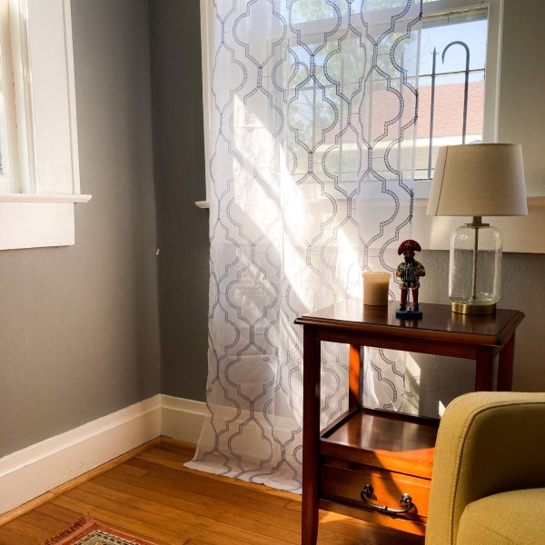 CARLY LACE CURTAIN PANEL WITH ATTACHED VALANCE WITH TASSELS, 63" LONG