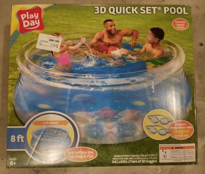 8-Foot Round 3D Transparent Quick Set Above Ground Pool 2024 with 2 Pairs of 3D Goggl