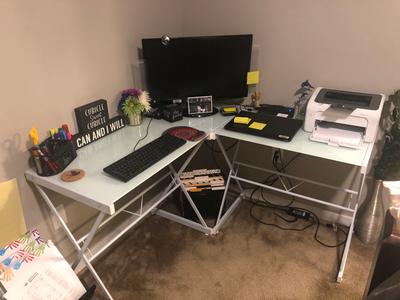 Atrium Metal And Glass L Shaped Computer Desk Multiple Colors Glass L Shaped Computer Desk