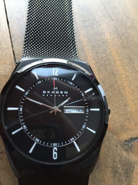 Melbye Titanium and Black Steel-Mesh Day-Date Watch (SKW6006