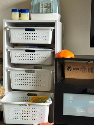 Your Zone Kids Sliding Bin Organizer with 4 Storage Bins, Pink