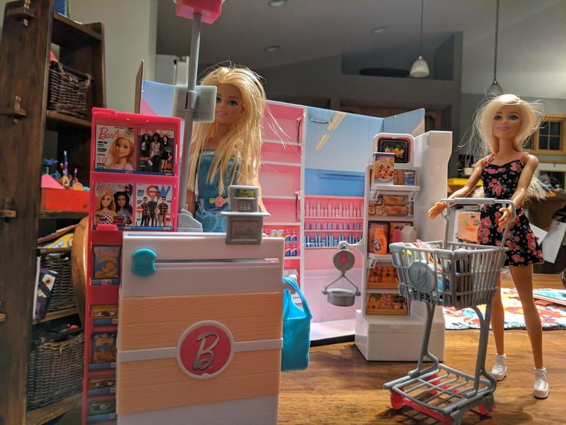 Barbie Doll, Blonde, and Grocery Store with Rolling Cart and