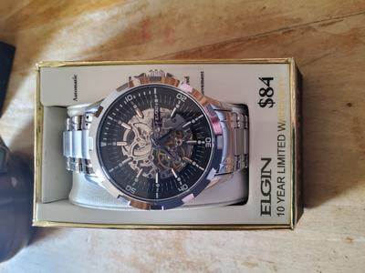 Elgin Adult Male Analog Wristwatch in Silver with Full Skeleton