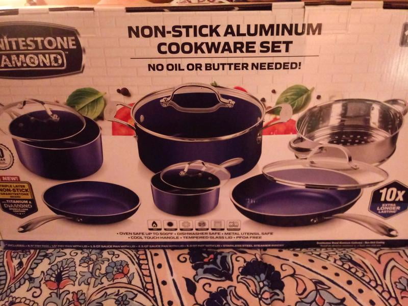 Granite Stone Pots and Pans Set, 10 Piece Complete Cookware Set, Nonstick,  Dishwasher Safe, Blue 