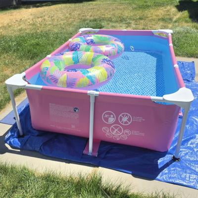 INTEX 7ft x 23in Rectangular Metal Frame Above Ground Pool, Pink