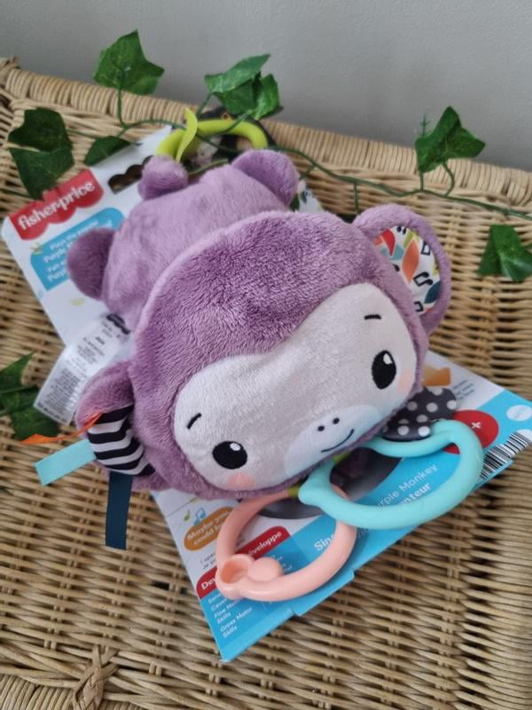 Fisher-Price Sing & Go Purple Monkey Plush Baby Stroller Sensory Toy