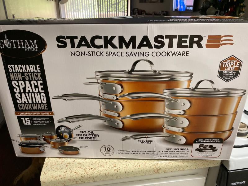 Gotham Steel StackMaster 15-Piece Aluminum Ultra-Nonstick Cast Textured  Ceramic Coating Cookware Set 2741 - The Home Depot