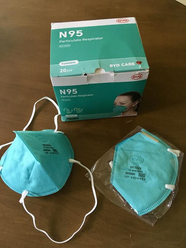 BYD Care Disposable N95 Respirator Face Masks, Adult Size