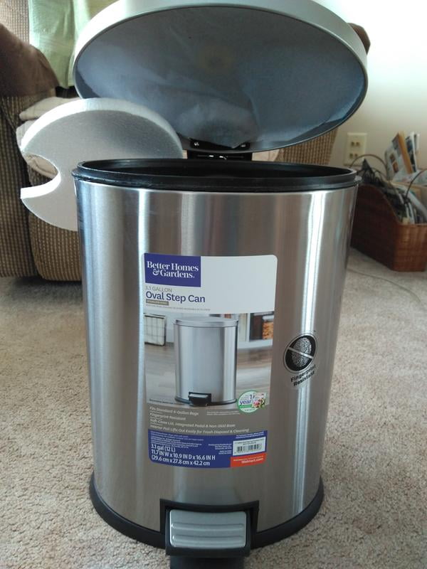 Better Homes & Gardens 3.1 Gallon Trash Can, Oval Bathroom Trash Can,  Stainless Steel