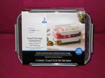 Mainstays Rectangular Tritan Stain-Proof Food Storage Container, 1300ml, Set of 2, Size: One size, Clear