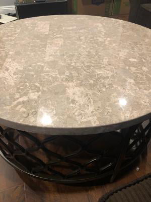 Roland Round White Stone Top With, Steve Silver Roland Coffee Table