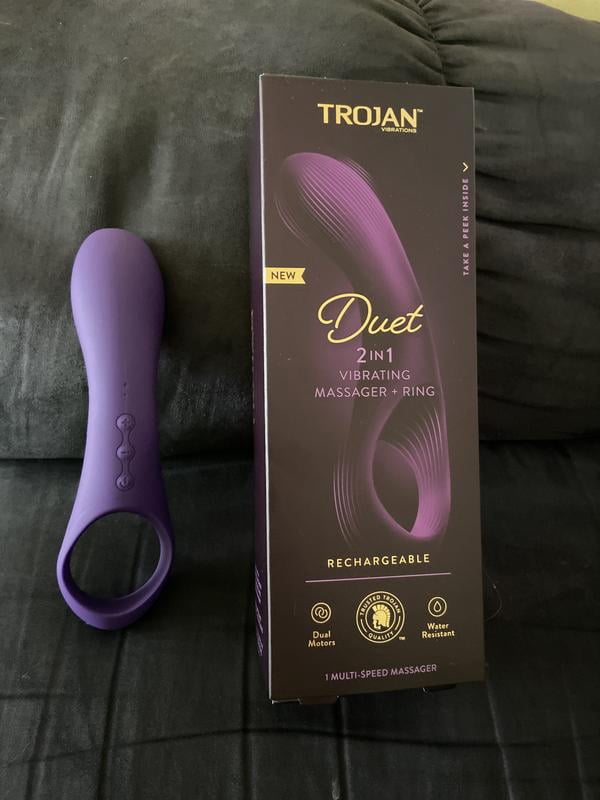 trojan duet 2-in-1 vibrating massager + ring Trojan Duet Massager 2 in1 Dual Motors Multi-Speed Vibrator and Ring, 1  Count