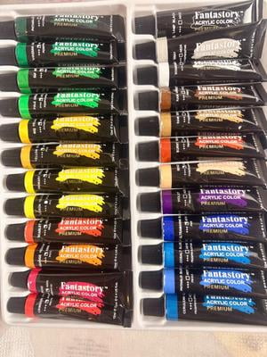 Fantastory Oster Metallic acrylverf, 20 stuks, 60 ml, 12 penselen, waterdicht, vervaagt niet, niet giftig, voor canvas, hout, modellen, kunstenaars, professionals, beginners