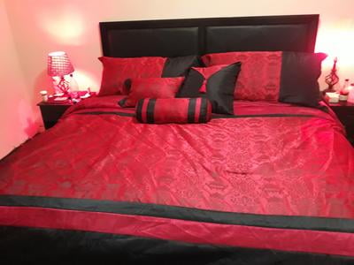 King Black/Red Chezmoi Collection Dynasty Jacquard 7-Piece Comforter Set